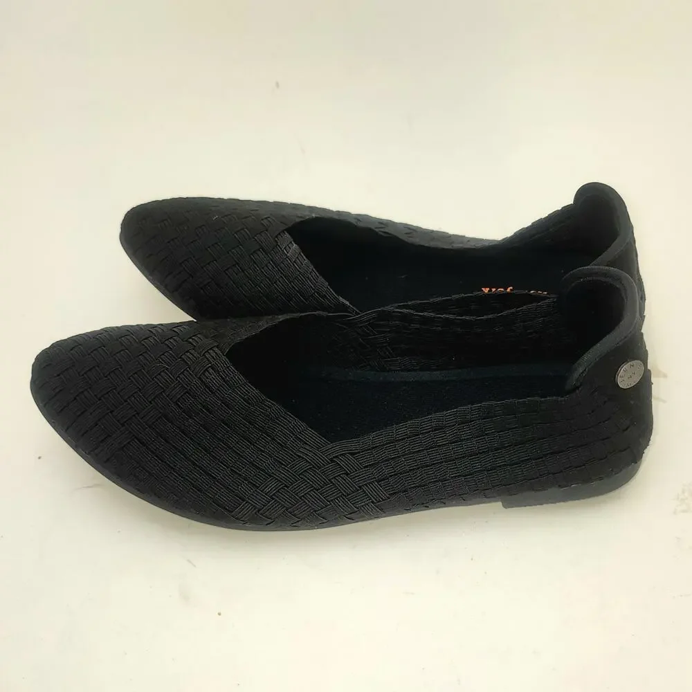 Bernie Mev Catwalk Flats Womens 9/9.5 Black Weave Comfort Memory Foam Slip On - Picture 3 of 7